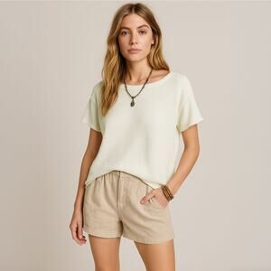 We the Free Cream Short Sleeve Rough Hem Waffle Top Sz Medium